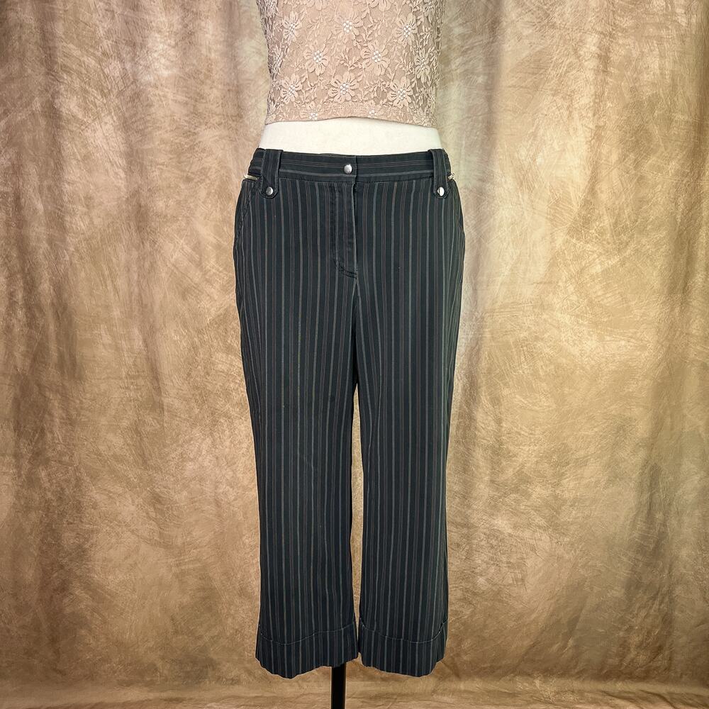 Y2K Striped Capri Pants Low Rise Black Cuffed Pinstripe Indie Academia Euro Goth